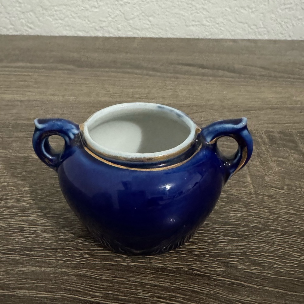 Vintage Blue Porcelain Mini Vase with Handles